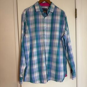 Charleston Threads Plaid Button Down Shirt Men's XL Blue Pink Cotton Long Sleeve